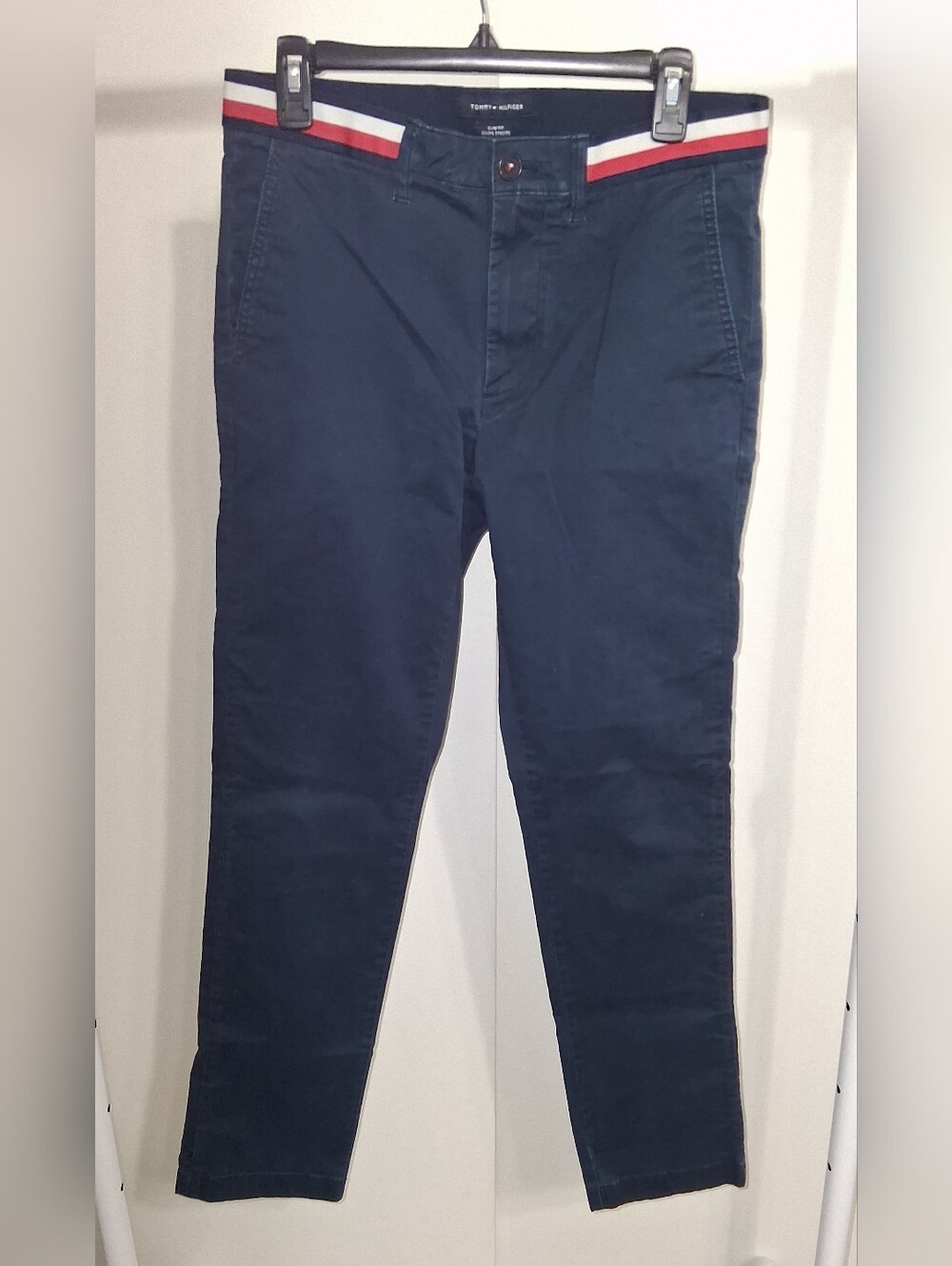 Tommy Hilfiger Slim Fit Navy Chinos with Red-White Elasticized Waist Sz S/P